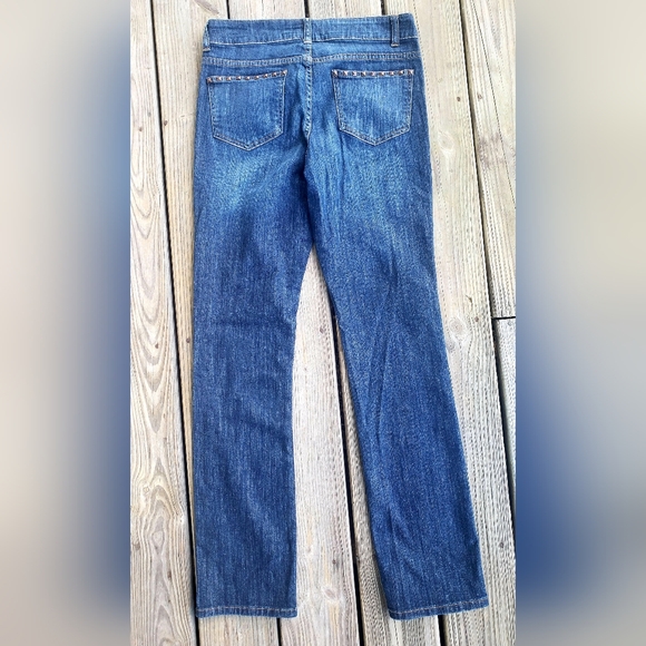 Y2K CACHE PREMIUM Straight Leg Baby Boot Dark Wash Studded Bling Retro Jeans!! - Picture 6 of 10